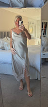 Load image into Gallery viewer, The palma satin strappy dress with lace detailing