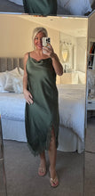 Load image into Gallery viewer, The palma satin strappy dress with lace detailing