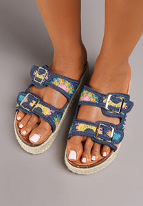 SALE The embroidered buckle slides in blue (no return on sale items)