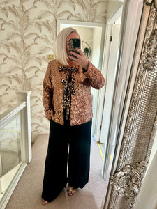 The sequin animal print tie front jacket