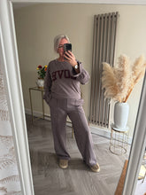 Load image into Gallery viewer, The stonewash Luxe jersey “Love” tracksuit with needle cord sleeve detailing
