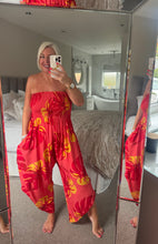 Load image into Gallery viewer, The Ibiza Palm shirred bandeau jumpsuit with pockets
