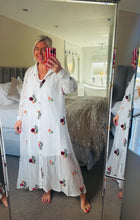 Load image into Gallery viewer, The Ibiza embellished rose embroidered shirt dress
