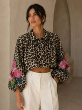 Load image into Gallery viewer, The zeta Otto animal print embroidered sleeve cropped shirt/jacket
