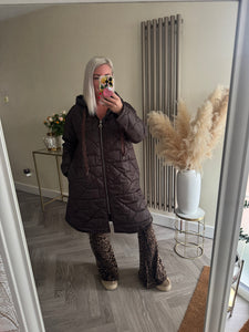 The Bella quilted coat with animal print ties