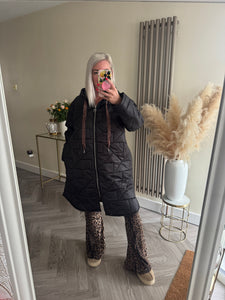 The Bella quilted coat with animal print ties