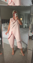 Load image into Gallery viewer, The Palma cotton linen mix trouser suit with tie front trouser &amp; button through cowl neck top
