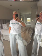Load image into Gallery viewer, The sequin heart denim trim t shirt
