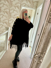 Load image into Gallery viewer, The tassel poncho style jumper with gold button detailing
