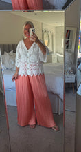 Load image into Gallery viewer, The Bora Bora satin pleated trousers in peach

