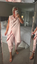 Load image into Gallery viewer, The Palma cotton linen mix trouser suit with tie front trouser &amp; button through cowl neck top
