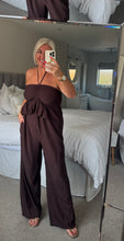 Load image into Gallery viewer, The Ibiza peplum halter neck jumpsuit with pockets

