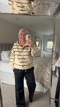 Load image into Gallery viewer, The Taylor striped knit hoodie with gold button detail
