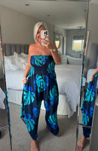 Load image into Gallery viewer, The Ibiza Palm shirred bandeau jumpsuit with pockets
