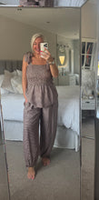 Load image into Gallery viewer, The gingham shirred trouser suit in chocolate
