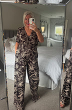 Load image into Gallery viewer, The Leaf print chocolate shirred jumpsuit with pockets
