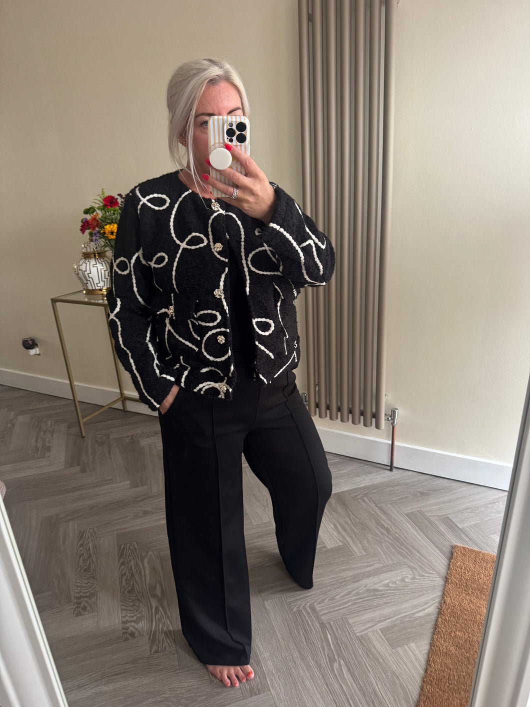 The Millie gold button scribble jacket