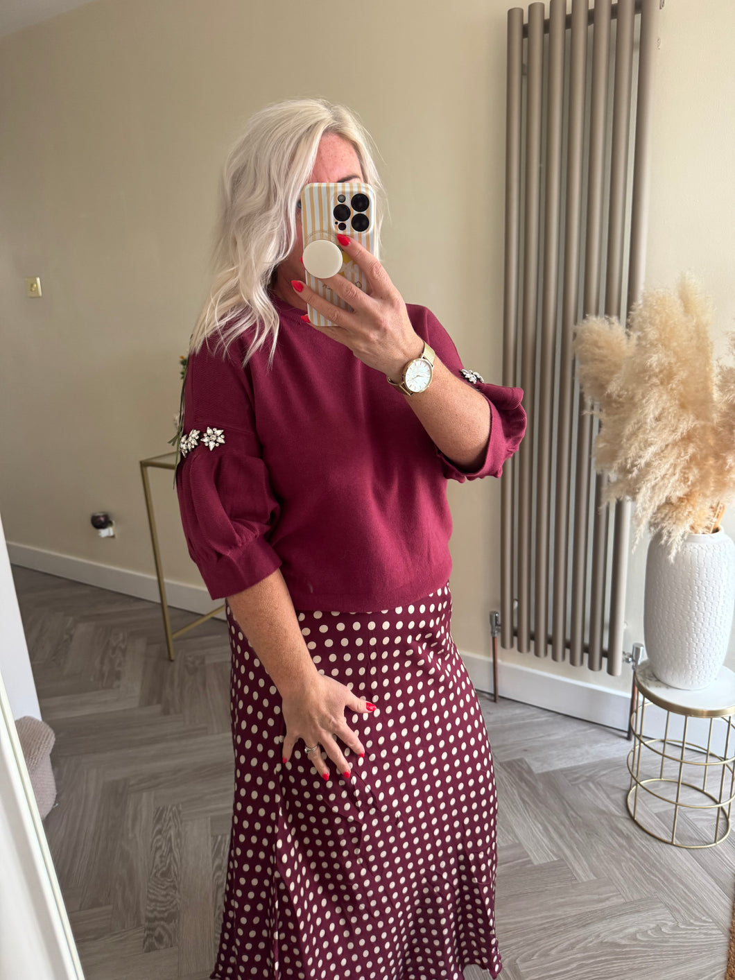 The diamanté detail puff sleeve jumper