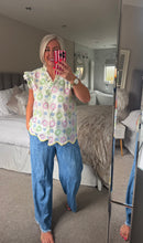 Load image into Gallery viewer, The broaderie anglais floral frill sleeve button through top
