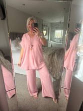 Load image into Gallery viewer, The T shirt sleeve chiffon trouser suit with separate necklace
