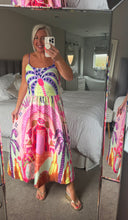 Load image into Gallery viewer, The Pink palm strappy dress with shirred back &amp; adjustable straps
