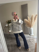 Load image into Gallery viewer, The striped v neck jumper with zip detail
