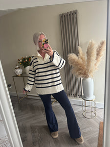 The striped v neck jumper with zip detail