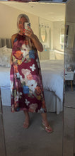 Load image into Gallery viewer, The Bora Bora satin floral dress with pockets &amp; tie neck

