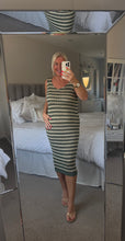 Load image into Gallery viewer, The Bora Bora crochet striped gold shimmer dress
