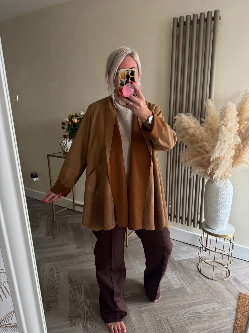 The faux suede waterfall jacket