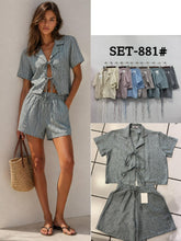 Load image into Gallery viewer, The Ibiza tie front pinstripe shorts set
