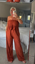 Load image into Gallery viewer, The Ibiza peplum halter neck jumpsuit with pockets
