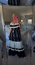 Load image into Gallery viewer, The Ibiza Boho embellished maxi dress in black, cream &amp; gold
