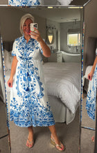 Load image into Gallery viewer, The Santorini button through tie waist dress
