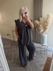 The saints button frill chiffon trouser suit