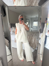 Load image into Gallery viewer, The Frill sleeve pinstripe chiffon trouser suit with separate necklace
