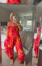 Load image into Gallery viewer, The Ibiza Palm shirred bandeau jumpsuit with pockets
