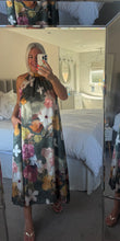 Load image into Gallery viewer, The Bora Bora satin floral dress with pockets &amp; tie neck
