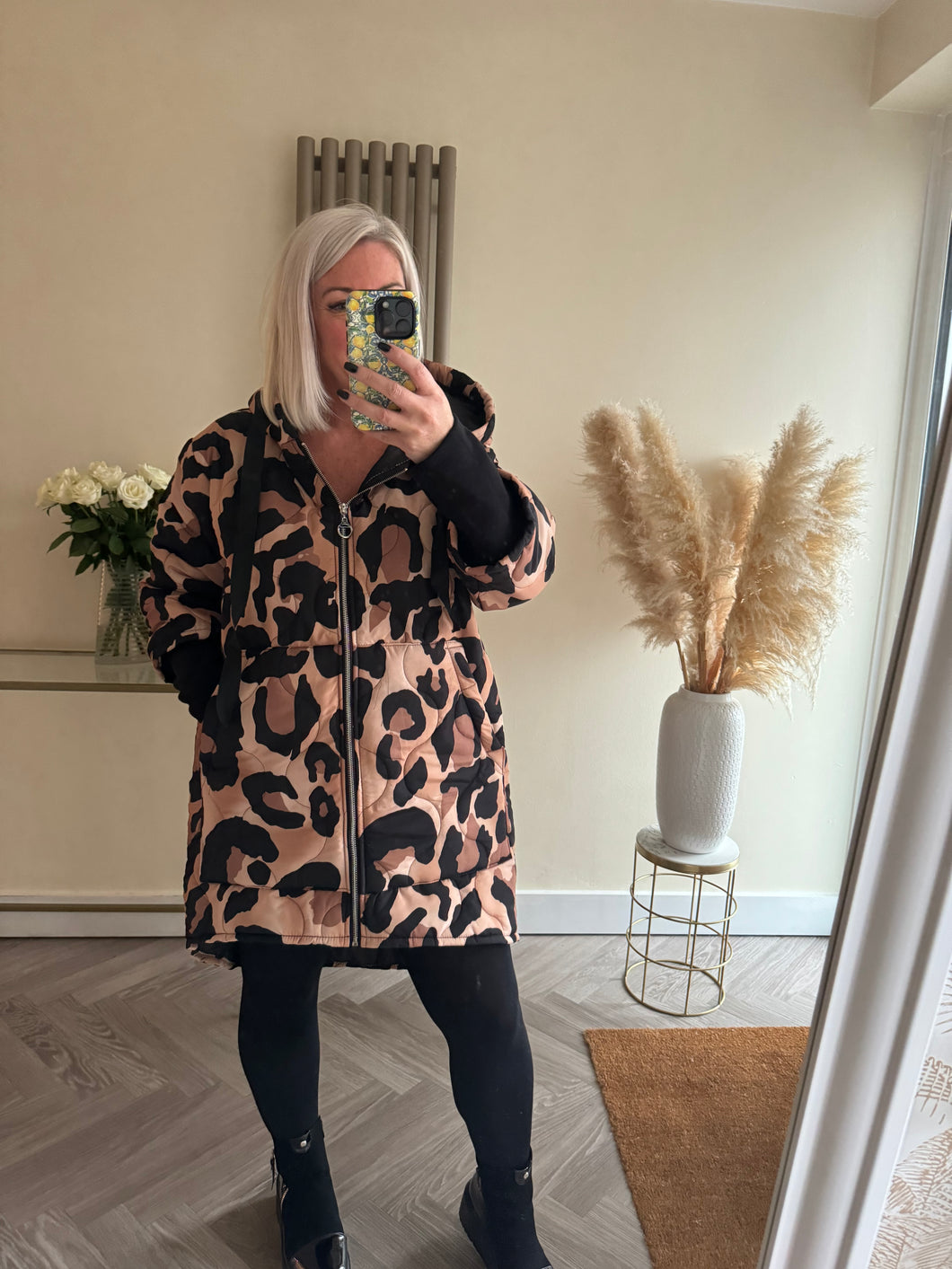 The animal print quilted coat