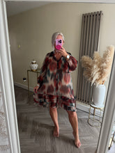 Load image into Gallery viewer, The frill hem chiffon tie dye button through dress
