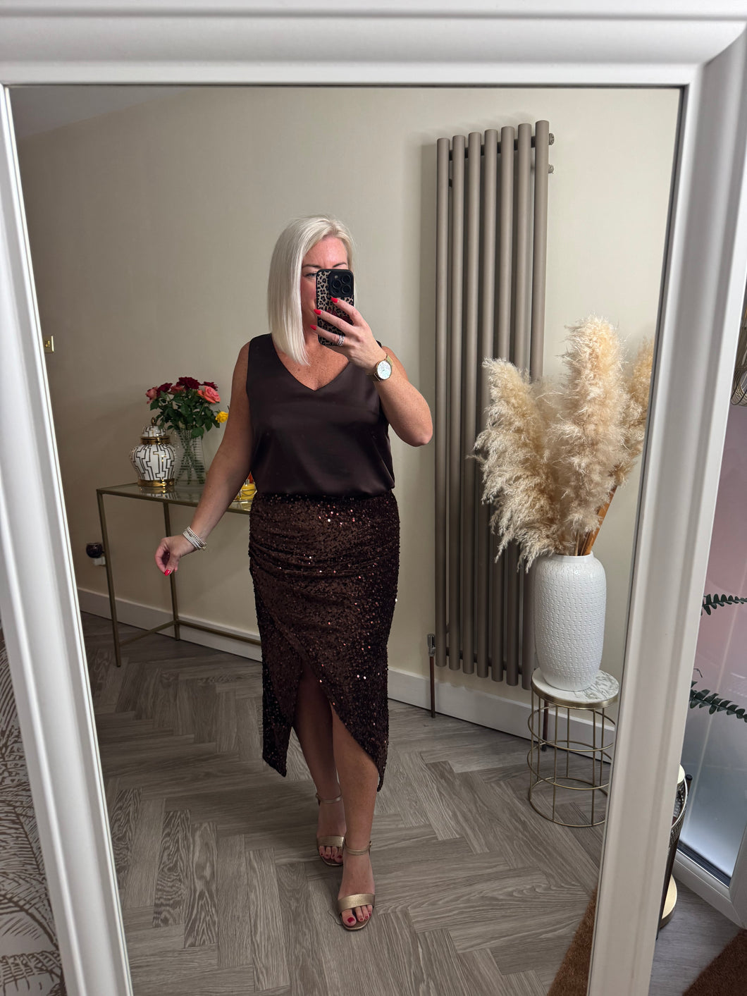 The Tiggy Rouched velour sequin skirt