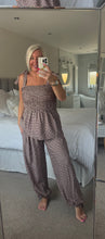 Load image into Gallery viewer, The gingham shirred trouser suit in chocolate
