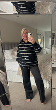 Load image into Gallery viewer, The Taylor striped knit hoodie with gold button detail
