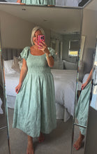 Load image into Gallery viewer, The Ibiza broaderie anglais cotton shirred dress
