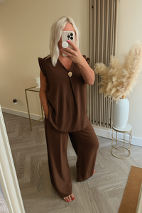 The saints button frill chiffon trouser suit