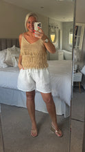 Load image into Gallery viewer, The Ibiza gold shimmer tassel crochet top

