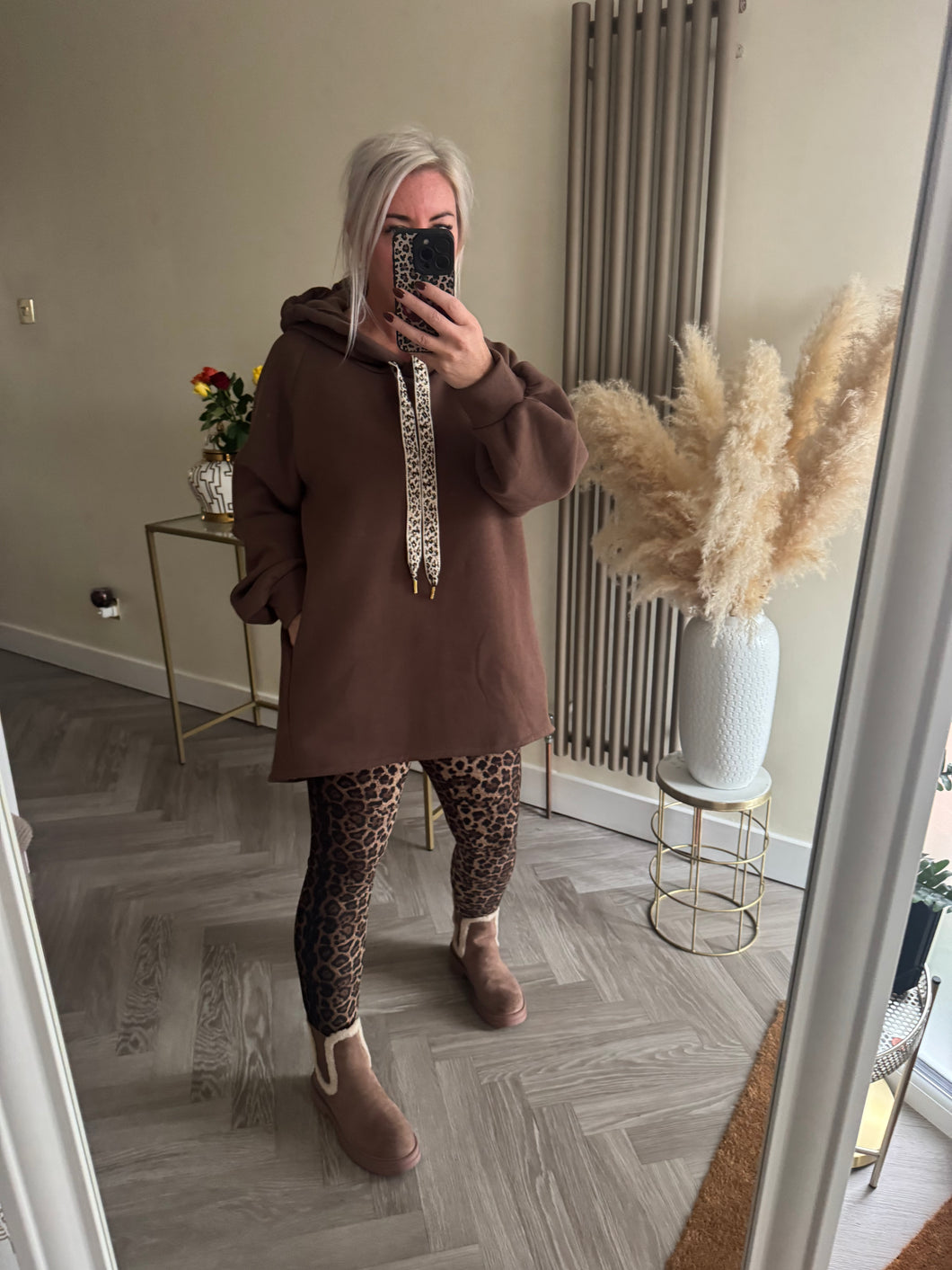 The fleece lined hoodie with animal print detail & pockets