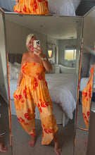 Load image into Gallery viewer, The Ibiza Palm shirred bandeau jumpsuit with pockets
