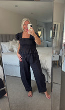 Load image into Gallery viewer, The shirred gingham trouser suit with cocoon bottoms &amp; frill shoulder top
