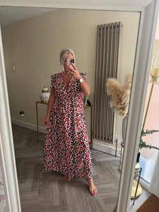 The tie back animal print frill sleeve dress